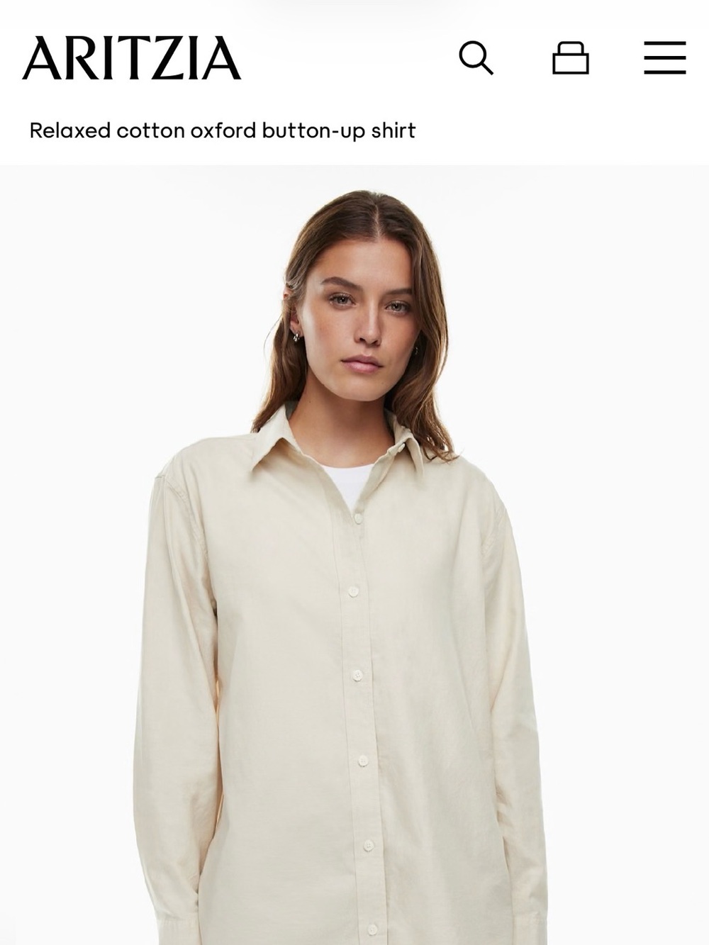 Aritzia Relaxed Cotton Oxford Button-Up Shirt — Beige